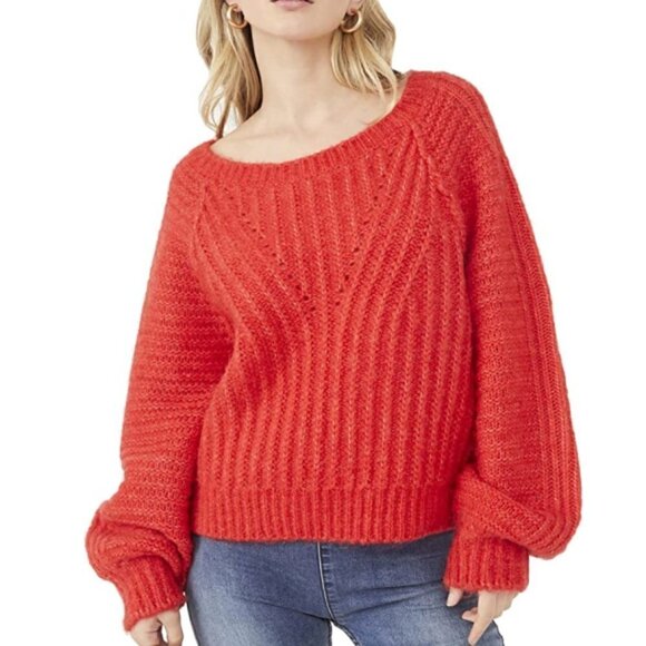 Free People 'Carter' Fuzzy-Knit Pullover Sweater, Red Hot - Picture 1 of 1